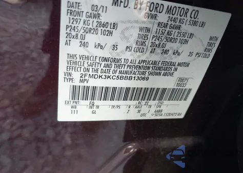 2011 Ford Edge Limited from USA, damaged, VIN 2FMDK3KC5BBB13069